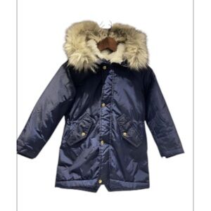 CREWCUTS by J.Crew Boys Navy Fishtail Parka Coat Jacket fur trim size 8